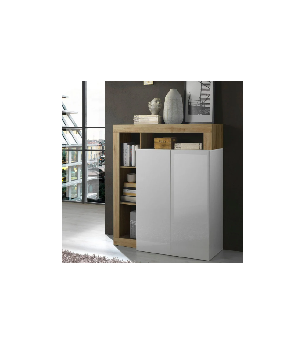 Buffet HAMBURG – Blanc laqué brillant / Chêne Cadiz Buffet HAMBURG – Blanc laqué brillant / Chêne Cadiz